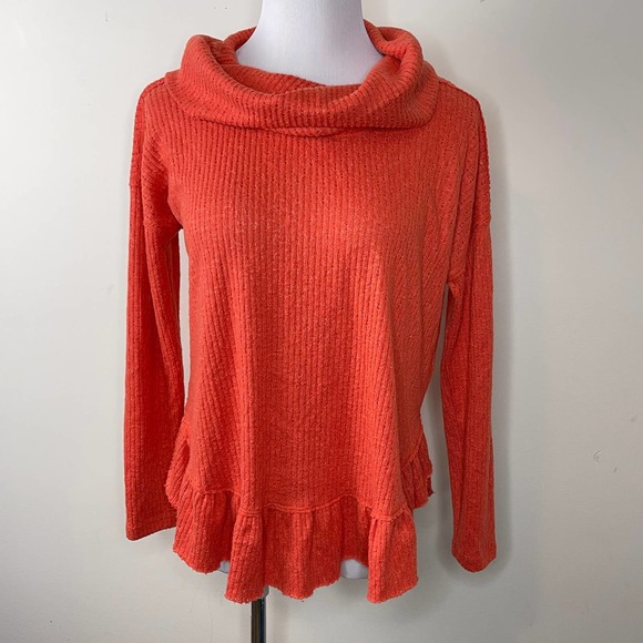 Anthropologie Maeve Orange Peplum Addie Ruffled Hacci Pullover Top Size XS - Picture 2 of 10